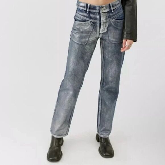Urban Outfitters BDG Silver Coated Straight Leg Blue Cowboy Jeans Size 27 - Picture 1 of 16
